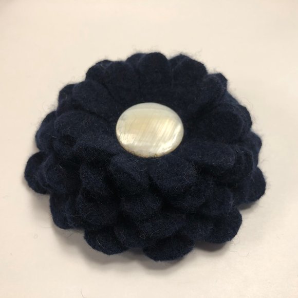 Navy Floral Cashmere Sweater Hat & Flower Pin - Picture 7 of 9